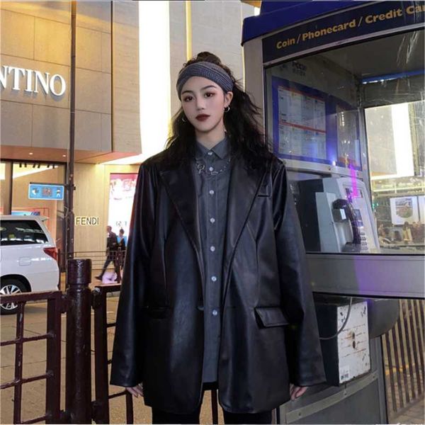 women's leather & faux korean black moto jacket vintage warm female loose long sleeve suit blazers fashion streetwear spring coat 2021
women's leather & faux korean black moto jacket vintage warm female loose long sleeve suit blazers fashion streetwear spring coat 2021