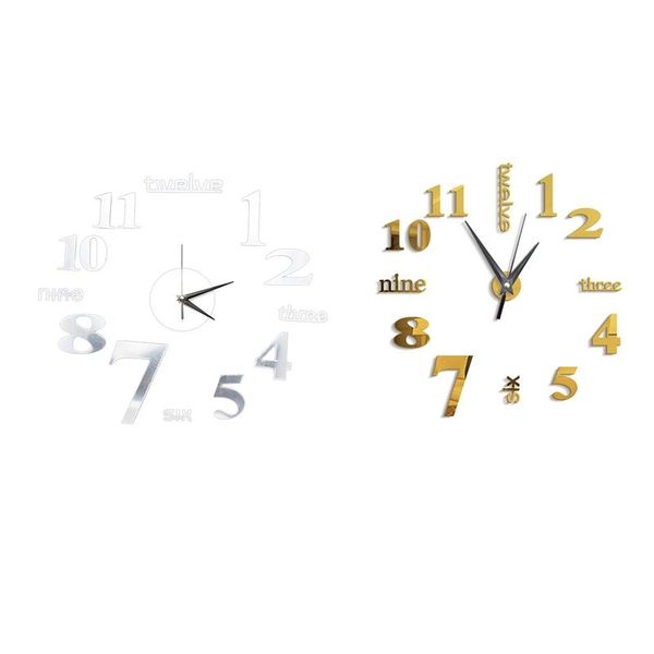 wall clocks 2 pcs 3d large clock mirror sticker big watch home decor unique gift diy, gold & silver
wall clocks 2 pcs 3d large clock mirror sticker big watch home decor unique gift diy, gold & silver
