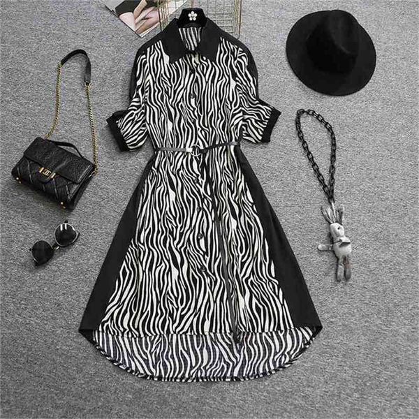 plus size women's summer dress temperament lapel zebra stripes patchwork short chiffon shirt with belt vestidos 210602, White
plus size women's summer dress temperament lapel zebra stripes patchwork short chiffon shirt with belt vestidos 210602, White