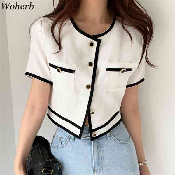 woherb summer short sleeve o-neck single breasted women trend coat feminino chic button loose casual ladies jacket 210922, Black;brown
woherb summer short sleeve o-neck single breasted women trend coat feminino chic button loose casual ladies jacket 210922, Black;brown