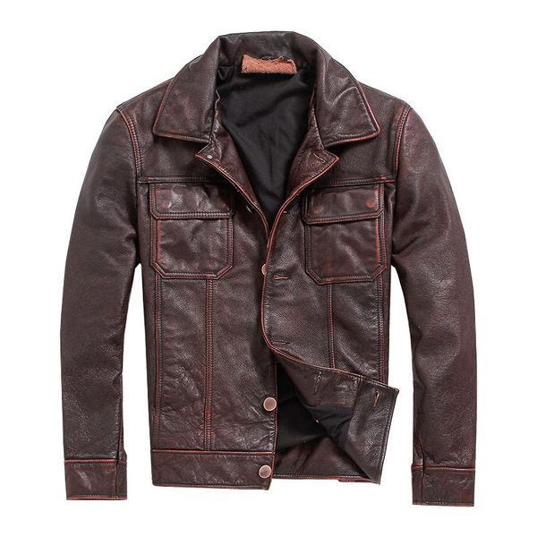 men's leather & faux vintage brown mens coat men cowhide jackets genuine jacket casual style fitness plus size, Black
men's leather & faux vintage brown mens coat men cowhide jackets genuine jacket casual style fitness plus size, Black