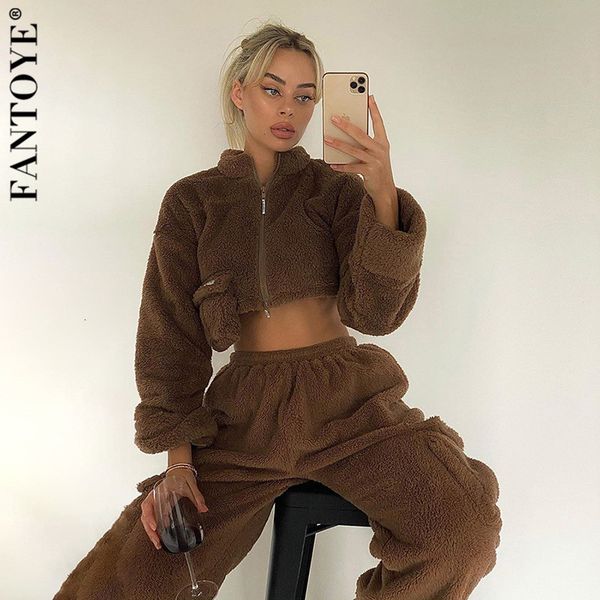 women's tracksuits winter flannel zipper cropped pants two piece sets women casual solid warm outfit fashion fitness suits streetwear 1, Gray 
women's tracksuits winter flannel zipper cropped pants two piece sets women casual solid warm outfit fashion fitness suits streetwear 1, Gray