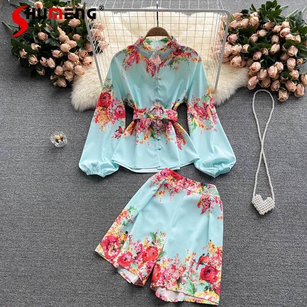 women's tracksuits 2021 spring summer ladies floral elegant two-piece outfit puff sleeve shirt fashion stylish wide leg casual shorts, Gray
women's tracksuits 2021 spring summer ladies floral elegant two-piece outfit puff sleeve shirt fashion stylish wide leg casual shorts, Gray