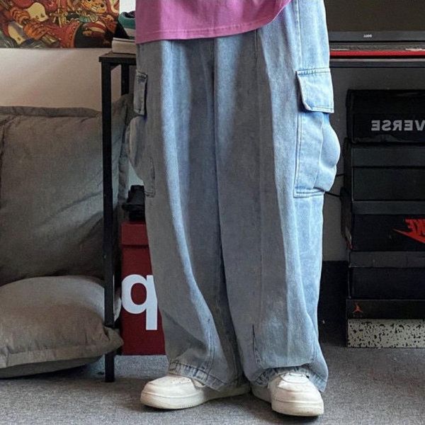 men's jeans washable wide leg bf draping slouchy work clothes big pocket straight pants, Blue
men's jeans washable wide leg bf draping slouchy work clothes big pocket straight pants, Blue