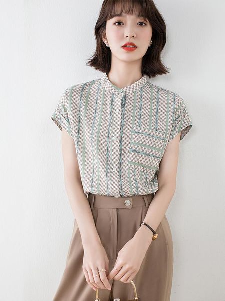 women's blouses & shirts and silk with short sleeves shirt summer the temperament t-shirt stripe small big shop sign, White
women's blouses & shirts and silk with short sleeves shirt summer the temperament t-shirt stripe small big shop sign, White