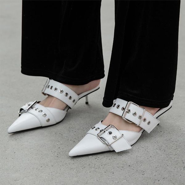 dress shoes white leather women pumps studded buckle strap mule woman fashion summer sandalias femmes high heels zapatos mujer, Black
dress shoes white leather women pumps studded buckle strap mule woman fashion summer sandalias femmes high heels zapatos mujer, Black