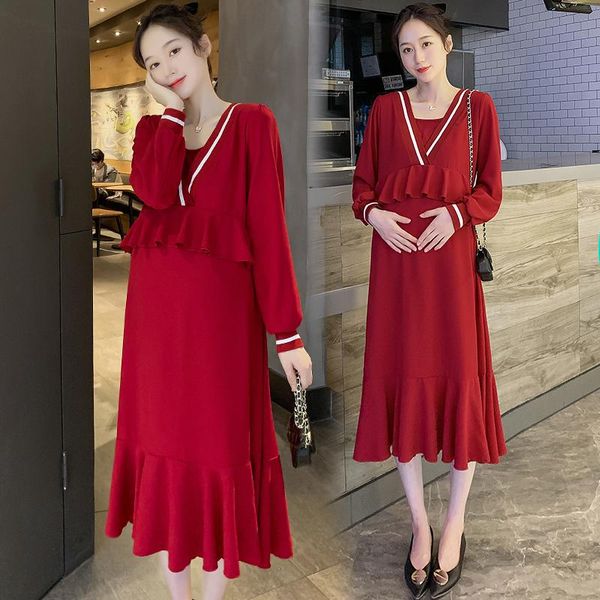 1893# 2021 spring chic ins chiffon maternity long dress elegant ruffle patchwork clothes for pregnant women slim pregnancy dresses, White
1893# 2021 spring chic ins chiffon maternity long dress elegant ruffle patchwork clothes for pregnant women slim pregnancy dresses, White