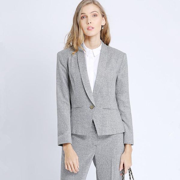 women's two piece pants gray slim check pattern ladies suit set women single button jacket + casual business uniforms top, White
women's two piece pants gray slim check pattern ladies suit set women single button jacket + casual business uniforms top, White