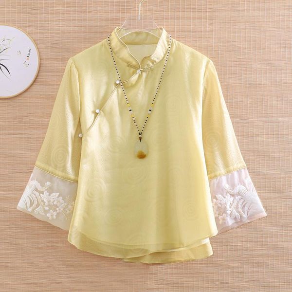 ethnic clothing high-end summer chinese style embroidery blouse shirt women fashion elegant loose lady s-xxl, Red