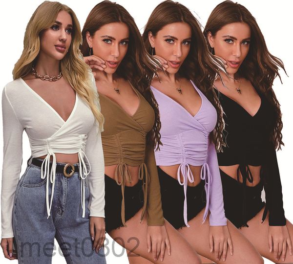 women autumn cross t shirt v-neck drawstring long sleeve solid color short slim fit base female, White
women autumn cross t shirt v-neck drawstring long sleeve solid color short slim fit base female, White