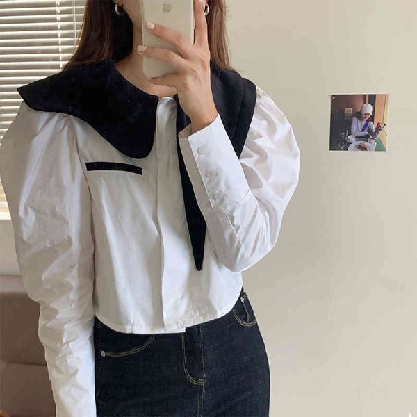 dress korean retro french sleeve shirts solid chic fashion women irregular collar design loose short blouses, White
dress korean retro french sleeve shirts solid chic fashion women irregular collar design loose short blouses, White