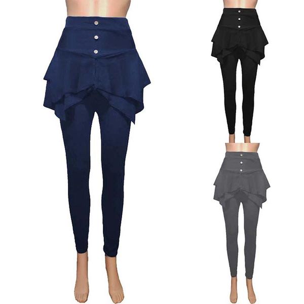 est women solid color ruffle irregular high waist long pants layered 3-button mini skirt leggings fitness trousers with women's & capri, Black;white
est women solid color ruffle irregular high waist long pants layered 3-button mini skirt leggings fitness trousers with women's & capri, Black;white