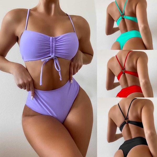 women's swimwear bikini bandage women solid 2021 bathing suits rings set hollow out biquini two-piece, White;black
women's swimwear bikini bandage women solid 2021 bathing suits rings set hollow out biquini two-piece, White;black