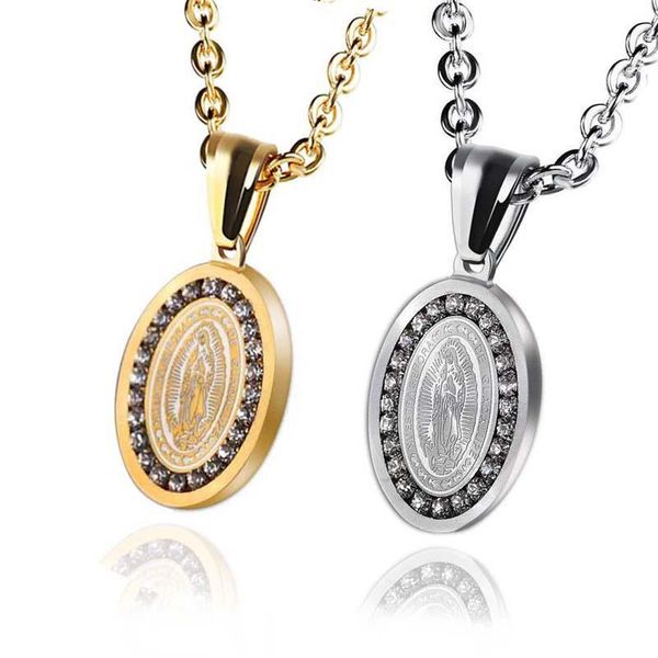 pendant necklaces catholicism santa maria oval shape necklace stainless setting cubic zirconia gold color for men and women, Silver
pendant necklaces catholicism santa maria oval shape necklace stainless setting cubic zirconia gold color for men and women, Silver
