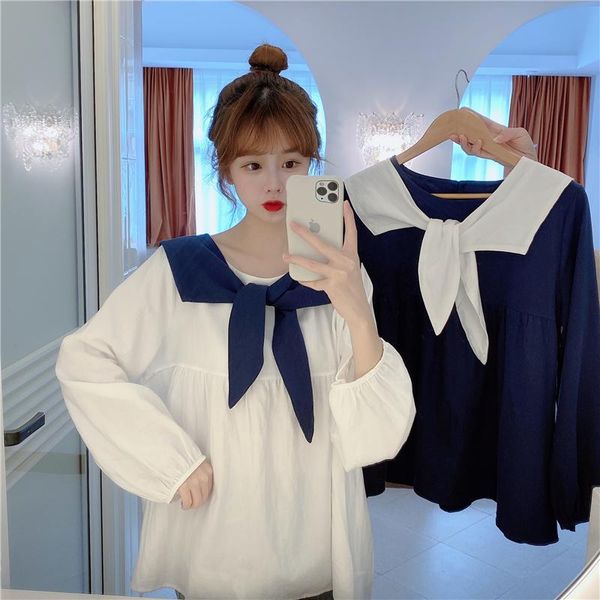 women's blouses & shirts preppy sweet style clothing patchwork sailor collar puff sleeve doll kawaii ladies autumn blusas, White
women's blouses & shirts preppy sweet style clothing patchwork sailor collar puff sleeve doll kawaii ladies autumn blusas, White