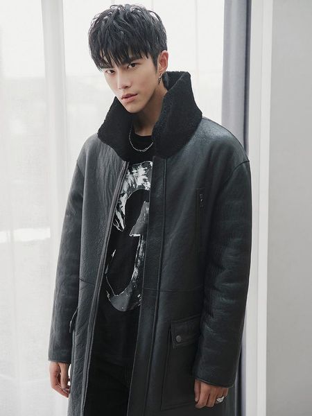 men's leather & faux real fur coat men long winter genuine jacket sheep shearling natural merino wool coats double-sided wear 18281, Black
men's leather & faux real fur coat men long winter genuine jacket sheep shearling natural merino wool coats double-sided wear 18281, Black