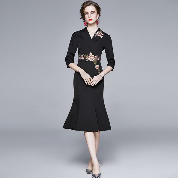 dresses spring autumn luxury floral embroidery women solid office v-neck vintage midi female mermaid es, Black;gray
dresses spring autumn luxury floral embroidery women solid office v-neck vintage midi female mermaid es, Black;gray