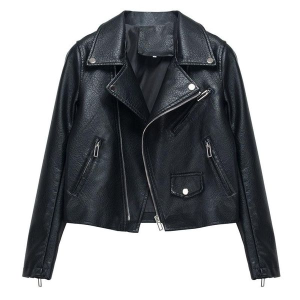 women's leather & faux korean women slim khaki short jacket spring autumn 2021 lapel long sleeve casual motorcycle biker streetwear, Black
women's leather & faux korean women slim khaki short jacket spring autumn 2021 lapel long sleeve casual motorcycle biker streetwear, Black