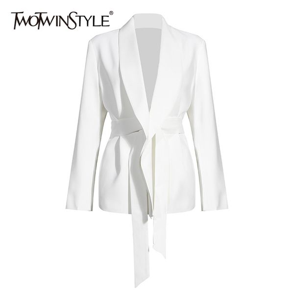 twotyle white casual blazer for women notched long sleeve tunic sashes korean jacket female autumn fashion 211006, White;black
twotyle white casual blazer for women notched long sleeve tunic sashes korean jacket female autumn fashion 211006, White;black