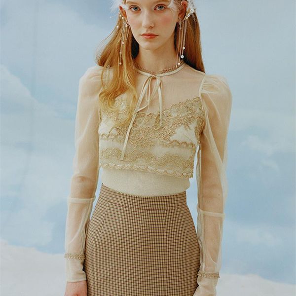 women's blouses & shirts fake 2 piece blouse women perspective mesh knitted pullover 2021 autumn golden lurex lace long sleeve slim thi, White
women's blouses & shirts fake 2 piece blouse women perspective mesh knitted pullover 2021 autumn golden lurex lace long sleeve slim thi, White