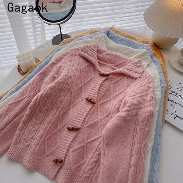 women's knits & tees gagaok horn button sweater women 2021 spring autumn solid sweet full lapel warm sweaters slim korean chic fashion, White
women's knits & tees gagaok horn button sweater women 2021 spring autumn solid sweet full lapel warm sweaters slim korean chic fashion, White