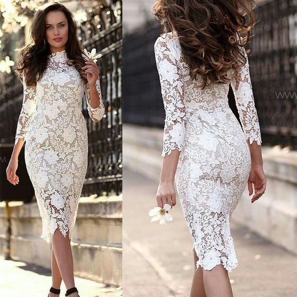 new lace solid white sheath pencil o-neck full summer dresses women 210421, Black;gray
new lace solid white sheath pencil o-neck full summer dresses women 210421, Black;gray