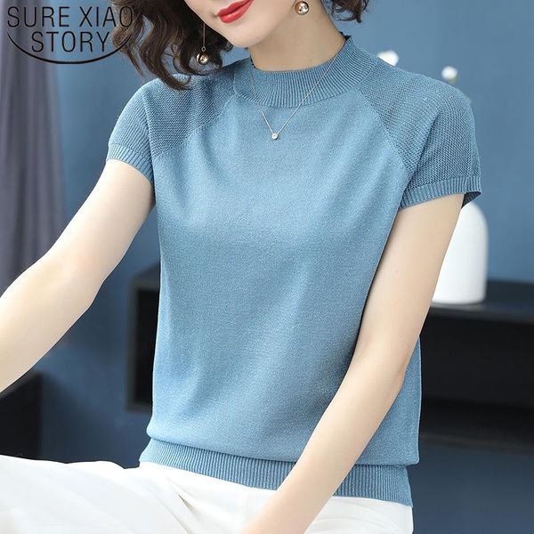 women's blouses & shirts solid color ice silk blouse women knitted short sleeve t-shirt stand-collar elegant base shirt summer thin 865, White 
women's blouses & shirts solid color ice silk blouse women knitted short sleeve t-shirt stand-collar elegant base shirt summer thin 865, White