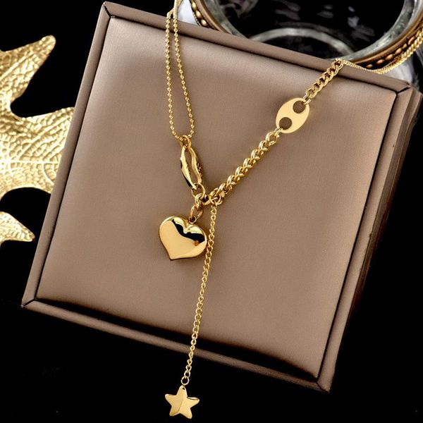 pendant necklaces temperament hip-hop star heart tassel necklace titanium steel gold fashion clavicle chain gothic jewelry, Silver
pendant necklaces temperament hip-hop star heart tassel necklace titanium steel gold fashion clavicle chain gothic jewelry, Silver