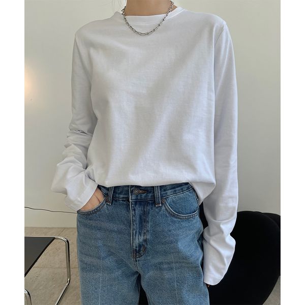 spring european and american fashion round-neck t-shirt simple outside wearing loose-fitting light casual long-sleeved kg-12, White;black