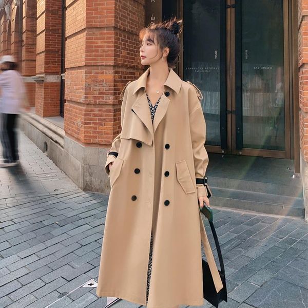 women's trench coats korean style coat loose with belt double breasted oversized windbreaker female office lady spring autumn cloak, Tan;black
women's trench coats korean style coat loose with belt double breasted oversized windbreaker female office lady spring autumn cloak, Tan;black