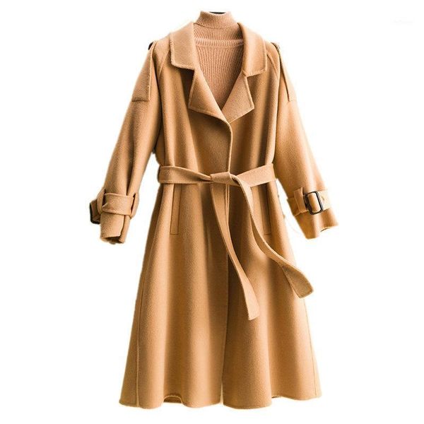 women's wool & blends 2021 autumn and winter double-sided cashmere coat medium long suit collar loose thin lace up tweed b003, Black
women's wool & blends 2021 autumn and winter double-sided cashmere coat medium long suit collar loose thin lace up tweed b003, Black