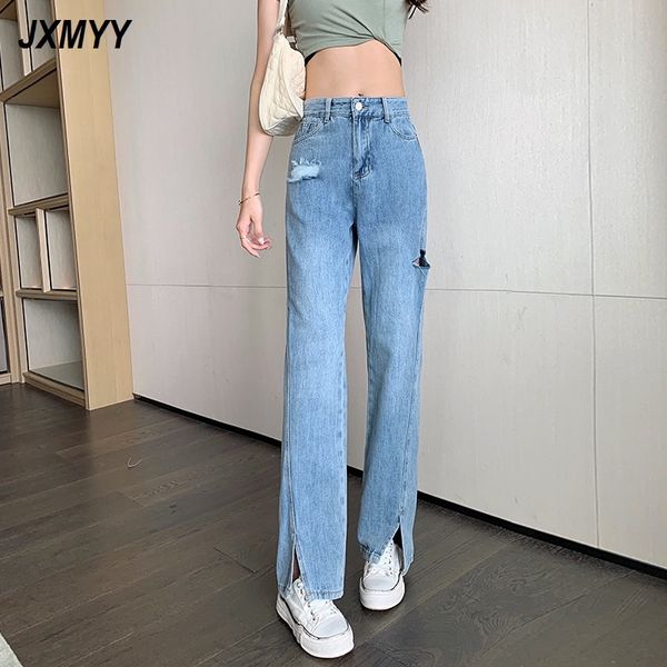 split small straight leg ripped jeans women's summer fashion new loose high-waisted thin mopping trousers jxmyy 210412, Blue
split small straight leg ripped jeans women's summer fashion new loose high-waisted thin mopping trousers jxmyy 210412, Blue