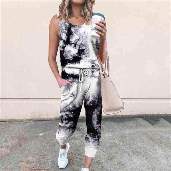tie dye printed casual womenpant 2 pieces set summer sleeveless home wear suit fashion ladies lounge clothes female outfits, White
tie dye printed casual womenpant 2 pieces set summer sleeveless home wear suit fashion ladies lounge clothes female outfits, White