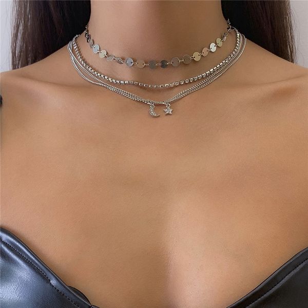 hip hop diamond moon star pendant necklaces women metal row sequins ripple chain multi layer party dress gold necklace jewelry accessories w, Silver
hip hop diamond moon star pendant necklaces women metal row sequins ripple chain multi layer party dress gold necklace jewelry accessories w, Silver