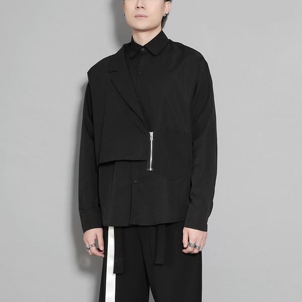 men's casual shirts 2021 custom fashionable male autumn outfit irregular three-dimensional cutting splicing plus size shirt, White;black
men's casual shirts 2021 custom fashionable male autumn outfit irregular three-dimensional cutting splicing plus size shirt, White;black