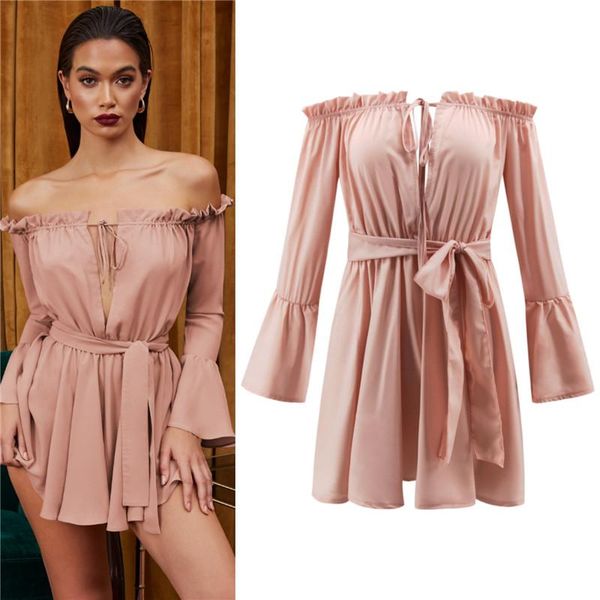 women dresses summer flare sleeve off shoulder bandage solid color sundress casual holiday dress, Black;gray
women dresses summer flare sleeve off shoulder bandage solid color sundress casual holiday dress, Black;gray
