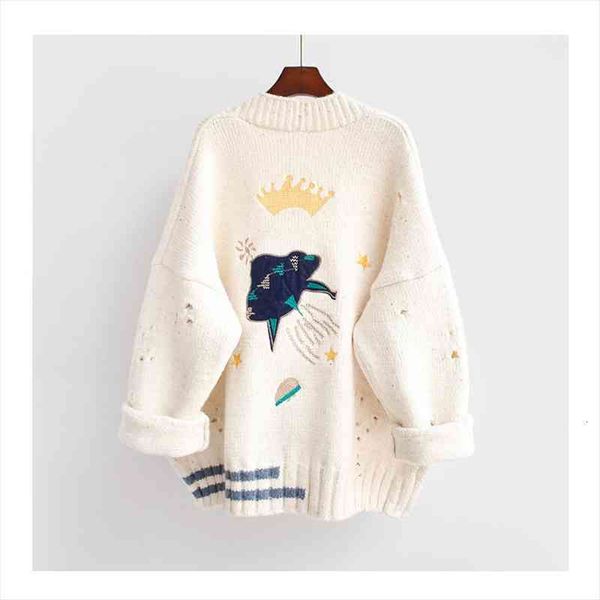 knitted cardigan women sweater female autumn winter loose embroidery oversized warm korean jacket cartoon clothing, White;black
knitted cardigan women sweater female autumn winter loose embroidery oversized warm korean jacket cartoon clothing, White;black