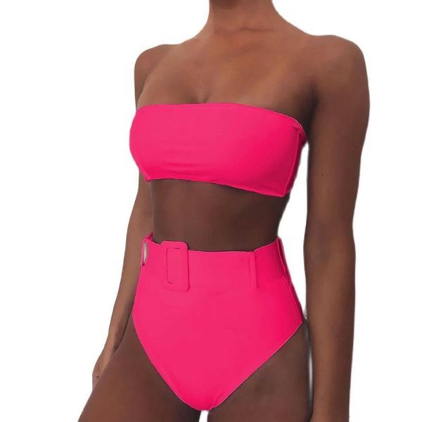 women's swimwear pink two pieces high waist bikini 2021 bandeau women swimsuit push up bikinis bathing suits solid beach wear, White;black
women's swimwear pink two pieces high waist bikini 2021 bandeau women swimsuit push up bikinis bathing suits solid beach wear, White;black