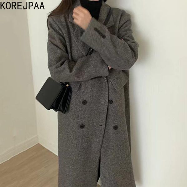 women's wool & blends korejpaa women jackets 2021 autumn korea temperament ladies suit collar double-breasted loose long-sleeved woolen, Black
women's wool & blends korejpaa women jackets 2021 autumn korea temperament ladies suit collar double-breasted loose long-sleeved woolen, Black