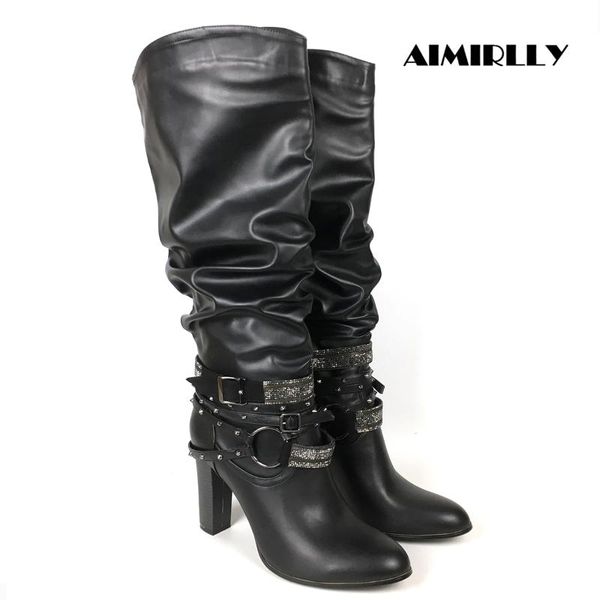 women boots round toe chunky heel knee ankle strappy crystal studs decorat autumn winter female shoes footwear pull on, Black
women boots round toe chunky heel knee ankle strappy crystal studs decorat autumn winter female shoes footwear pull on, Black
