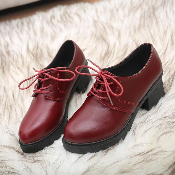 dress shoes women in europe and the high thick with deep mouth lace-up waterproof tape round head small leather, Black
dress shoes women in europe and the high thick with deep mouth lace-up waterproof tape round head small leather, Black