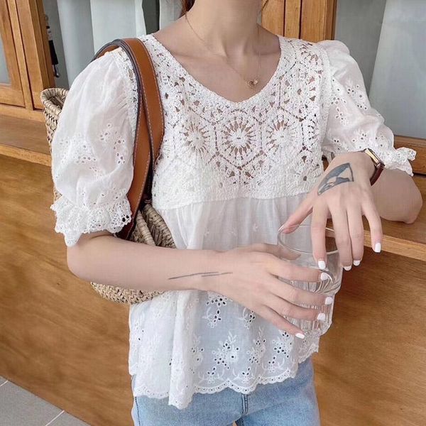 women's blouses & shirts korean fashion stitching short sleeve hollow out white beige lace shirt blouse women doll vintage summer crop
women's blouses & shirts korean fashion stitching short sleeve hollow out white beige lace shirt blouse women doll vintage summer crop