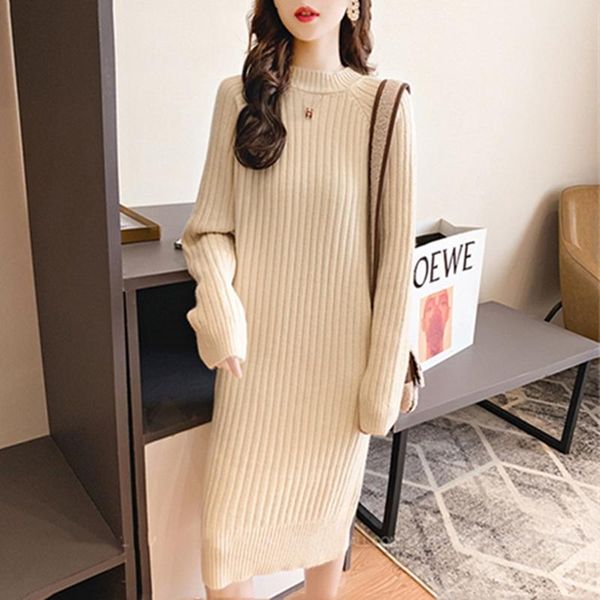 women's sweaters knit low waist jersey 2021 autumn round neck vertical striped dress mid-length loose pullover, White;black
women's sweaters knit low waist jersey 2021 autumn round neck vertical striped dress mid-length loose pullover, White;black
