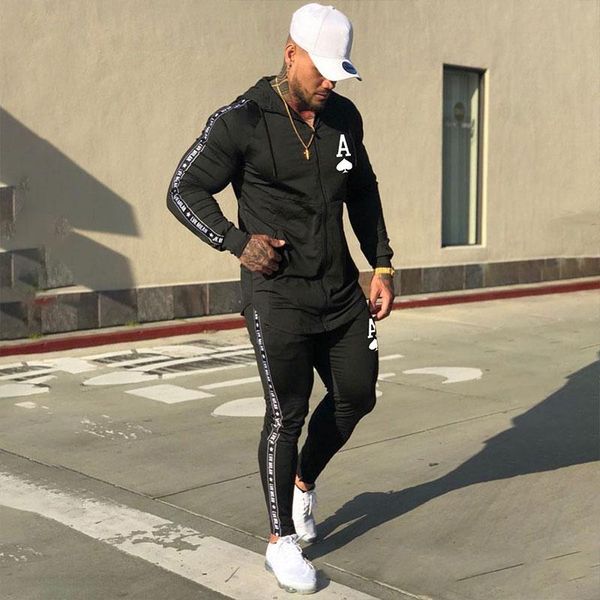 men's tracksuits fashion hooded zipper spades a sports solid color suit casual tight long sleeve trousers set two piece, Gray
men's tracksuits fashion hooded zipper spades a sports solid color suit casual tight long sleeve trousers set two piece, Gray