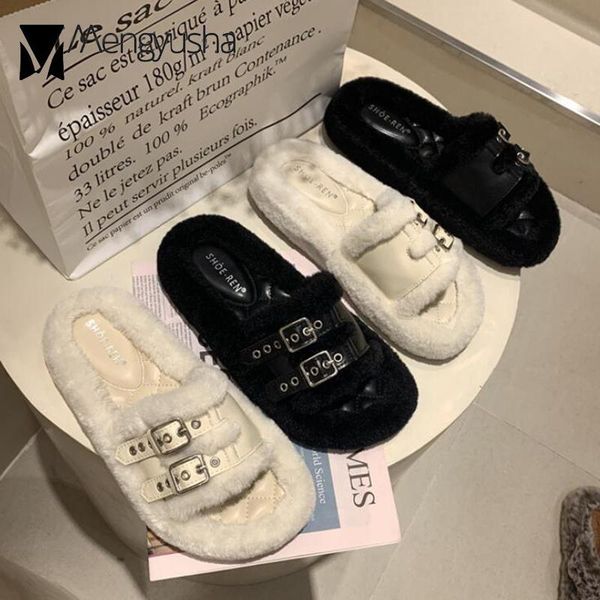 double buckle band fur slippers women warm plush winter shoes woman cozy thick soled pantuflas indoor cotton fluffy slides 2021, Black
double buckle band fur slippers women warm plush winter shoes woman cozy thick soled pantuflas indoor cotton fluffy slides 2021, Black