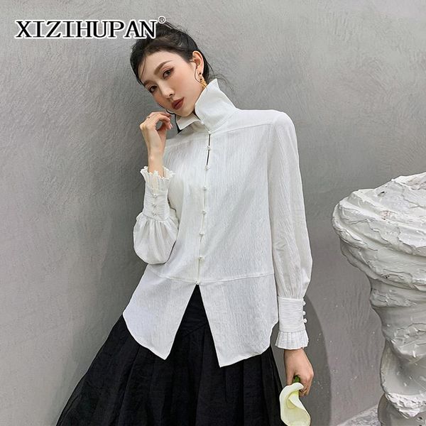 women's blouses & shirts xizihupan minimalist solid fold pleated women-clothing lapel long sleeve single breasted casual fashion woman, White
women's blouses & shirts xizihupan minimalist solid fold pleated women-clothing lapel long sleeve single breasted casual fashion woman, White