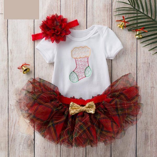 summer christmas baby girl's suit cartoon socks print jumpsuit short-sleeved and plaid mesh skirt three-piece set clothing sets, White
summer christmas baby girl's suit cartoon socks print jumpsuit short-sleeved and plaid mesh skirt three-piece set clothing sets, White