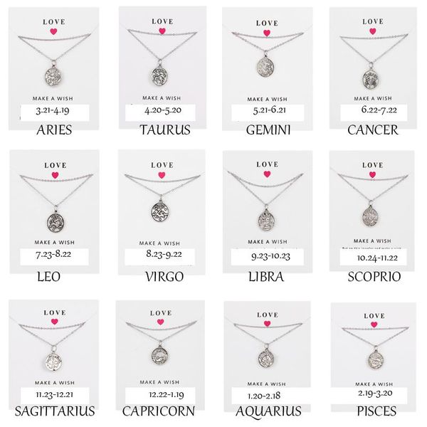 pendant necklaces fashion 12 constellations make wish plated link chains jewelry gift for women with card, Silver
pendant necklaces fashion 12 constellations make wish plated link chains jewelry gift for women with card, Silver