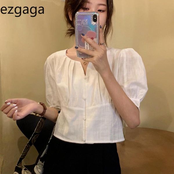 women's blouses & shirts ezgaga korean blouse women chic puff sleeve summer 2021 tender single breasted solid loose short crop fashion, White
women's blouses & shirts ezgaga korean blouse women chic puff sleeve summer 2021 tender single breasted solid loose short crop fashion, White