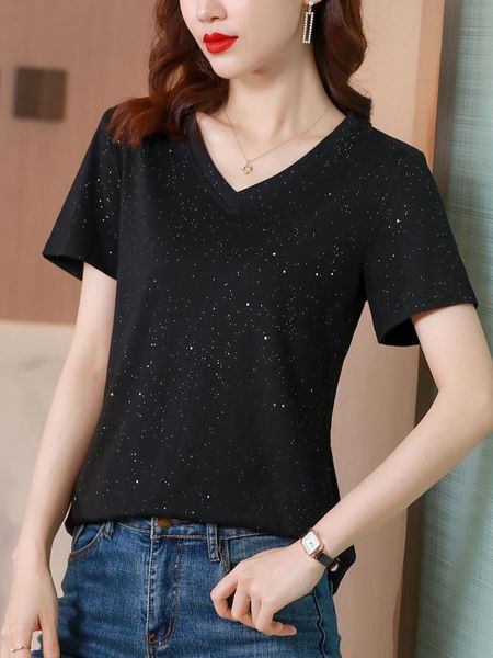 women's t-shirt korean style summer cotton women short sleeve casual v neck large size -3xl, White
women's t-shirt korean style summer cotton women short sleeve casual v neck large size -3xl, White